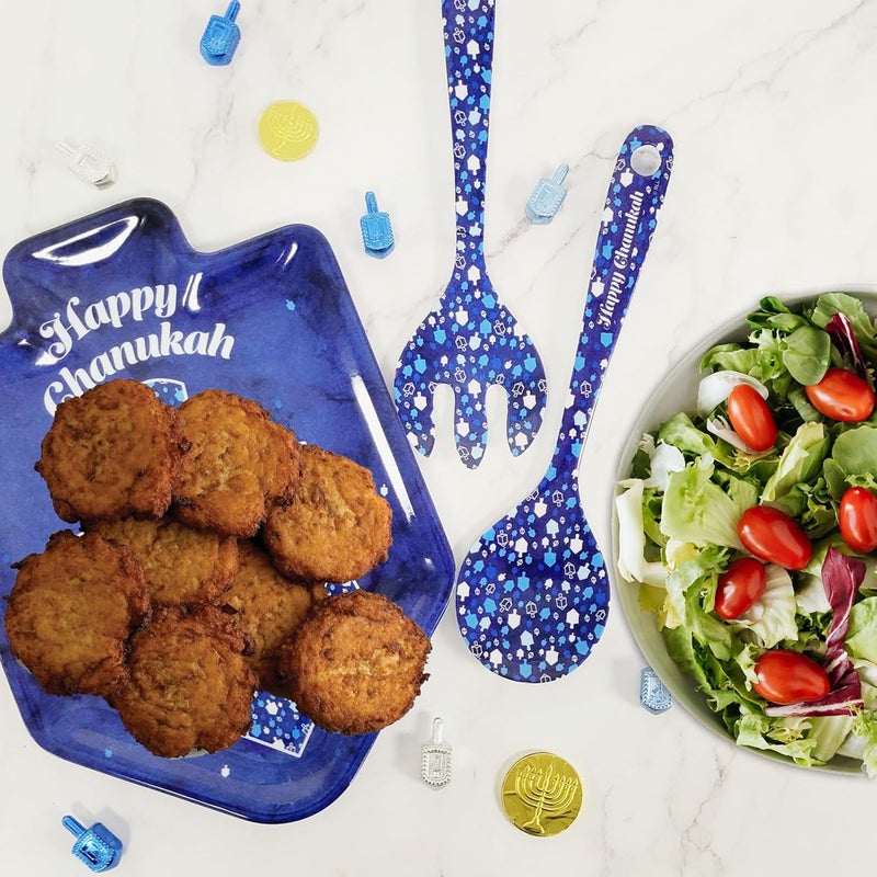 Rite Lite Hanukkah Salad Server Gift Set - Fork & Spoon Melamine Chanukah Mosaic Design Elegant Jewish Holiday Party Hostess Gifts Party Favors Cooking Kitchen Accessories Festival of Lights - Image 3